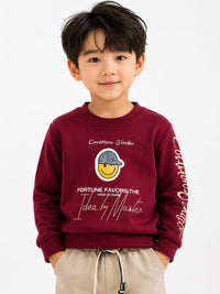Kids' Maroon Graphic Sweatshirt & Beige Cargo Pants Set