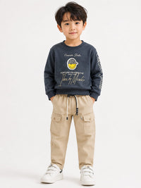 Kids' Charcoal Grey Graphic Sweatshirt & Beige Cargo Pants Set