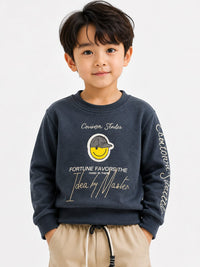 Kids' Charcoal Grey Graphic Sweatshirt & Beige Cargo Pants Set
