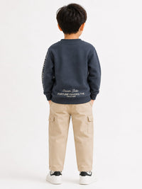 Kids' Charcoal Grey Graphic Sweatshirt & Beige Cargo Pants Set