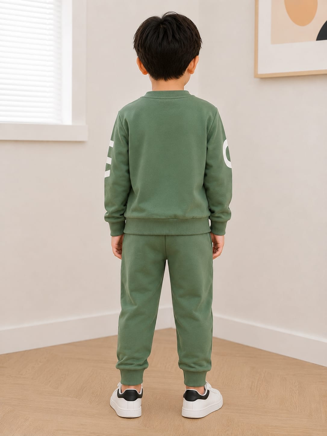 Sporty Sage Green Two-Piece Sweatshirt & Jogger Set for Boys