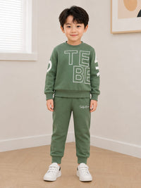 Sporty Sage Green Two-Piece Sweatshirt & Jogger Set for Boys