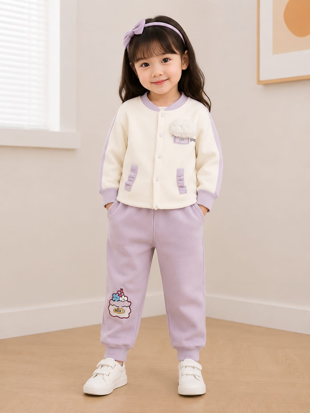 Sweet Lavender & Cream Two-Piece Coordinated Jogger Set for Girls