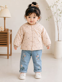 Pastel Beige Star & Floral Quilted Jacket