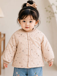 Pastel Beige Star & Floral Quilted Jacket