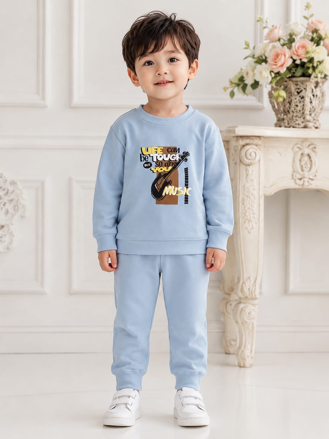 Boys Powder Blue Music Graphic Sweatshirt & Joggers Set.