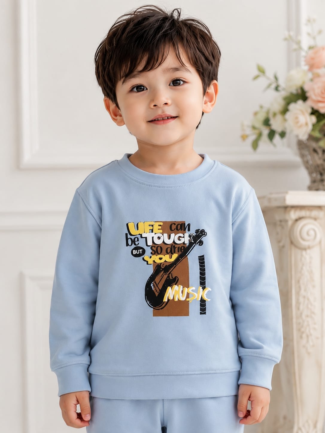 Boys Powder Blue Music Graphic Sweatshirt & Joggers Set.