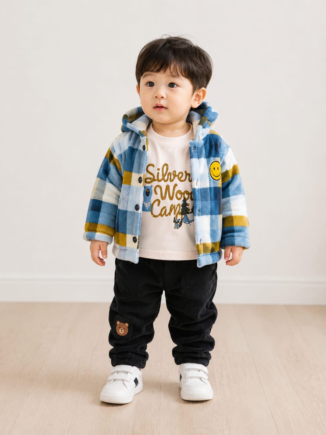 Playful Plaid & Corduroy Two-Piece Winter Set for Boys