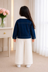 Chic Sherpa-Collar Denim Jacket for Girls