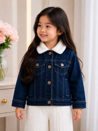Chic Sherpa-Collar Denim Jacket for Girls