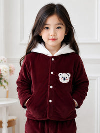 Premium Maroon Velour Hooded Lounge Set for Girls