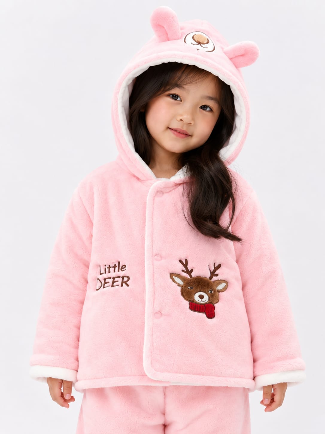 Ultra-Soft "Little Deer" Fleece Hooded Pajama Set for Girls