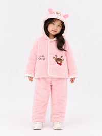 Ultra-Soft "Little Deer" Fleece Hooded Pajama Set for Girls