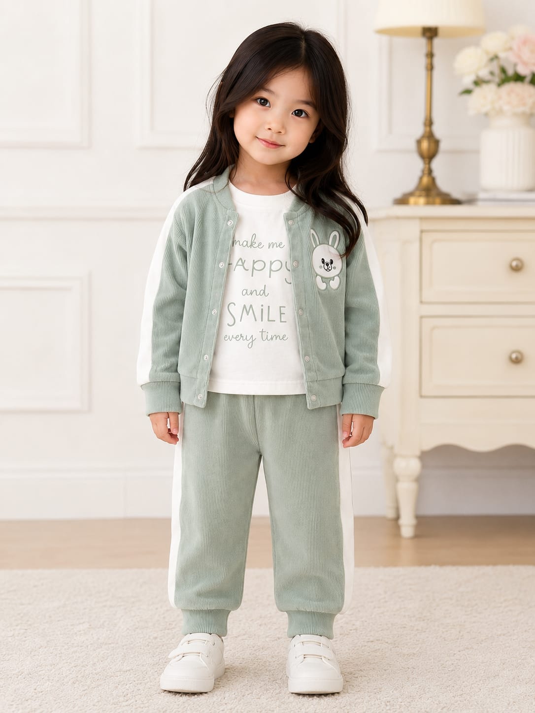 Charming 3-Piece Sage Green Ribbed Co-ord Set