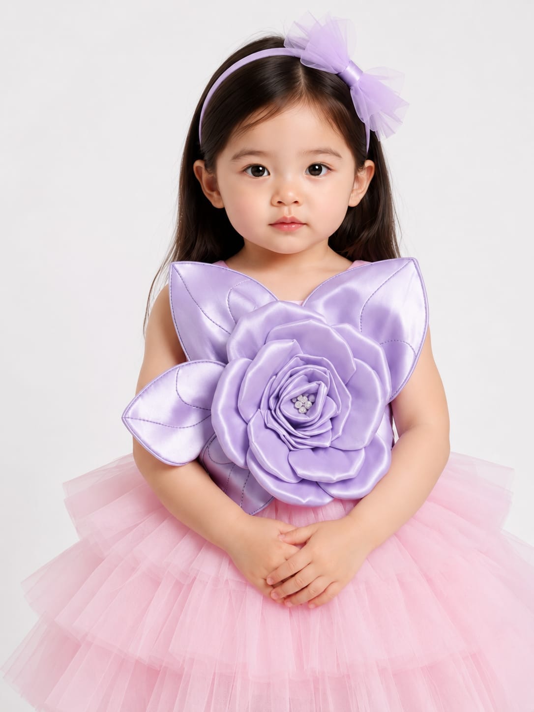 Pastel Lavender & Pink High-Low Rosette Party Dress.