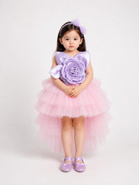 Pastel Lavender & Pink High-Low Rosette Party Dress.