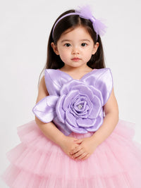 Pastel Lavender & Pink High-Low Rosette Party Dress.
