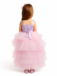 Pastel Lavender & Pink High-Low Rosette Party Dress.
