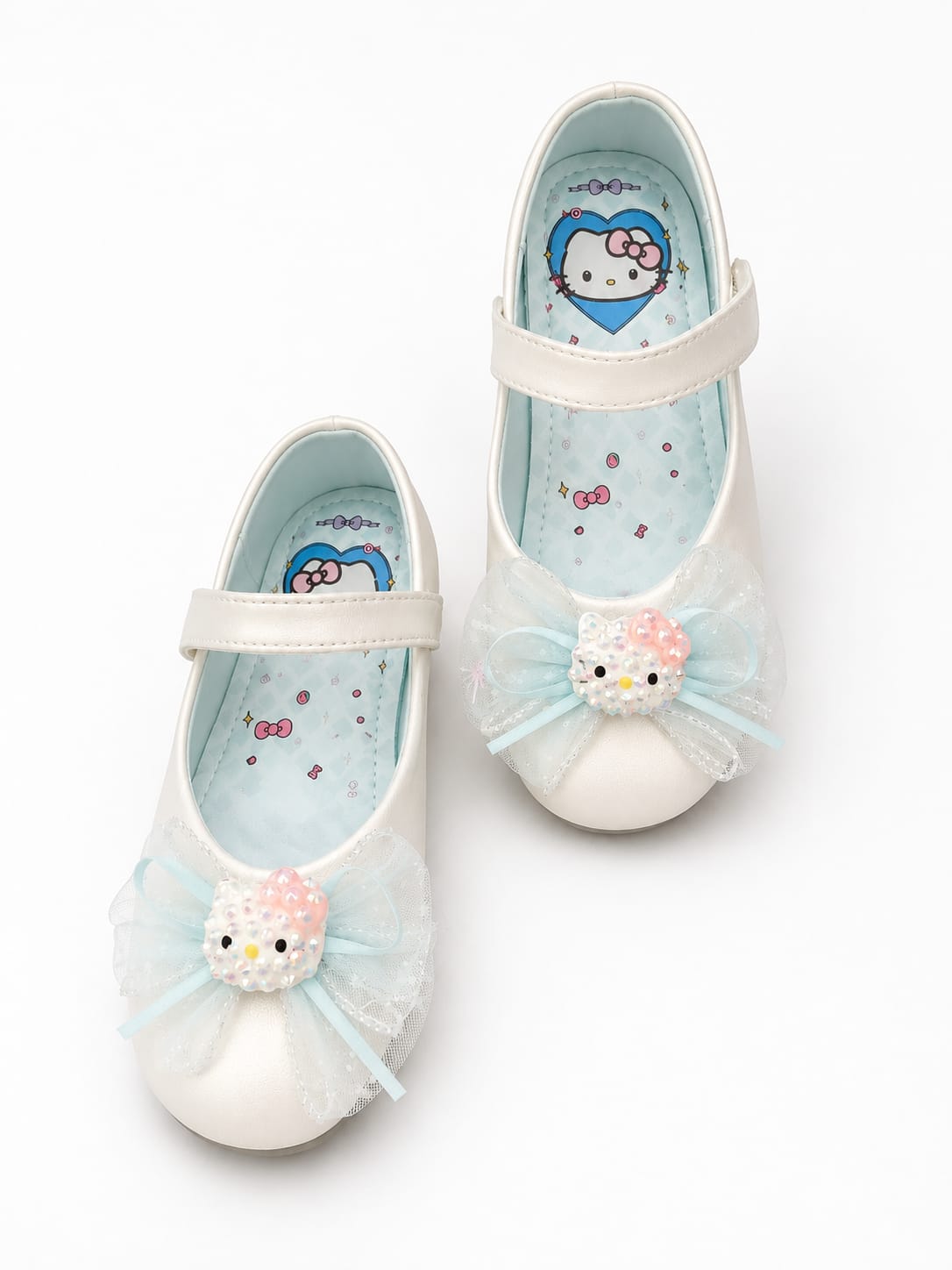 Girls' Pearl White Hello Kitty Tulle Bow Mary Jane Shoes.