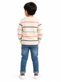 Boys' Cream Multi-Striped Knit Pullover Sweater.