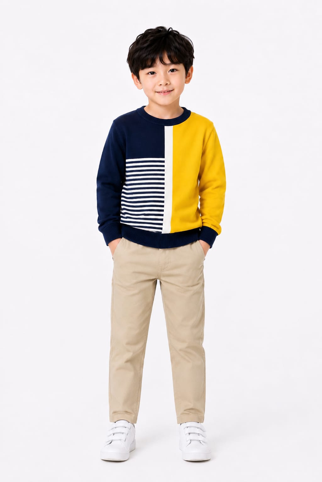 Boys' Navy, Mustard Yellow & Striped Colorblock Sweatshirt.