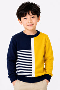 Boys' Navy, Mustard Yellow & Striped Colorblock Sweatshirt.
