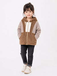 Girls' Brown & Taupe Textured Plush Zip-Up Fleece Jacket.