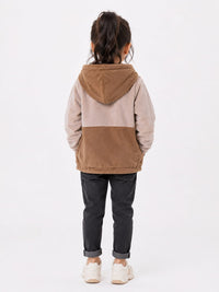 Girls' Brown & Taupe Textured Plush Zip-Up Fleece Jacket.
