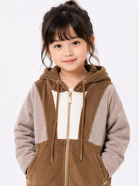 Girls' Brown & Taupe Textured Plush Zip-Up Fleece Jacket.