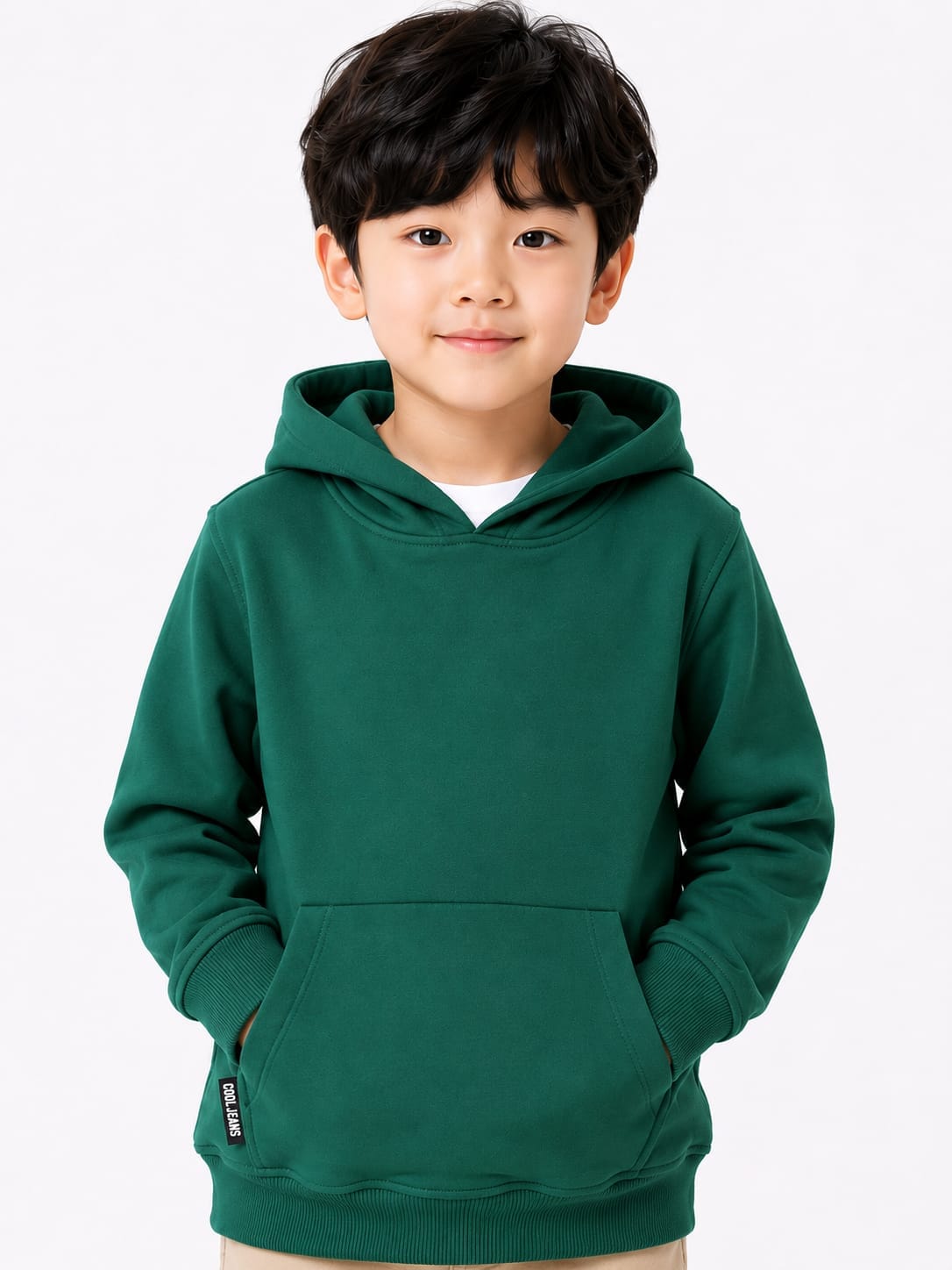 Boys' Emerald Green Solid Fleece Pullover Hoodie.