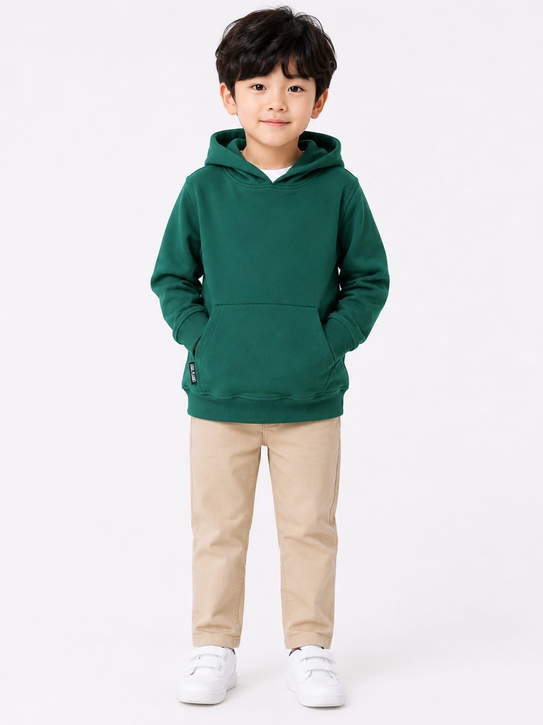 Boys' Emerald Green Solid Fleece Pullover Hoodie.
