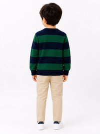 Boys' Green & Navy Striped Cotton Knit Pullover Sweater.