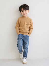 Boy's Textured Camel Knit Sweater.