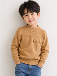 Boy's Textured Camel Knit Sweater.
