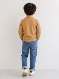 Boy's Textured Camel Knit Sweater.