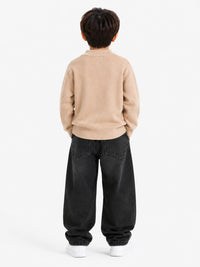 Boys' Beige Cable-Knit & Diamond Textured Pullover Sweater.