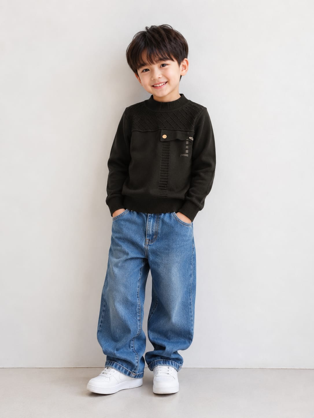 Boys' Black Textured Knit Sweater.