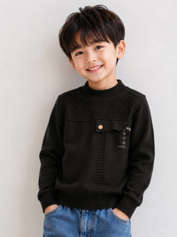 Boys' Black Textured Knit Sweater.