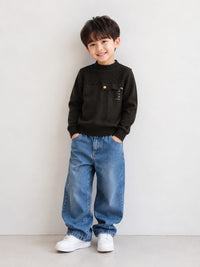 Boys' Black Textured Knit Sweater.