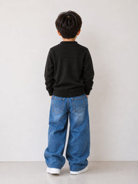 Boys' Black Textured Knit Sweater.
