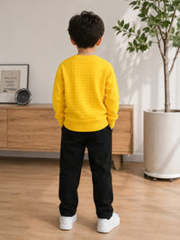 Boys' Bright Yellow Textured Grid Knit Pullover Sweater.