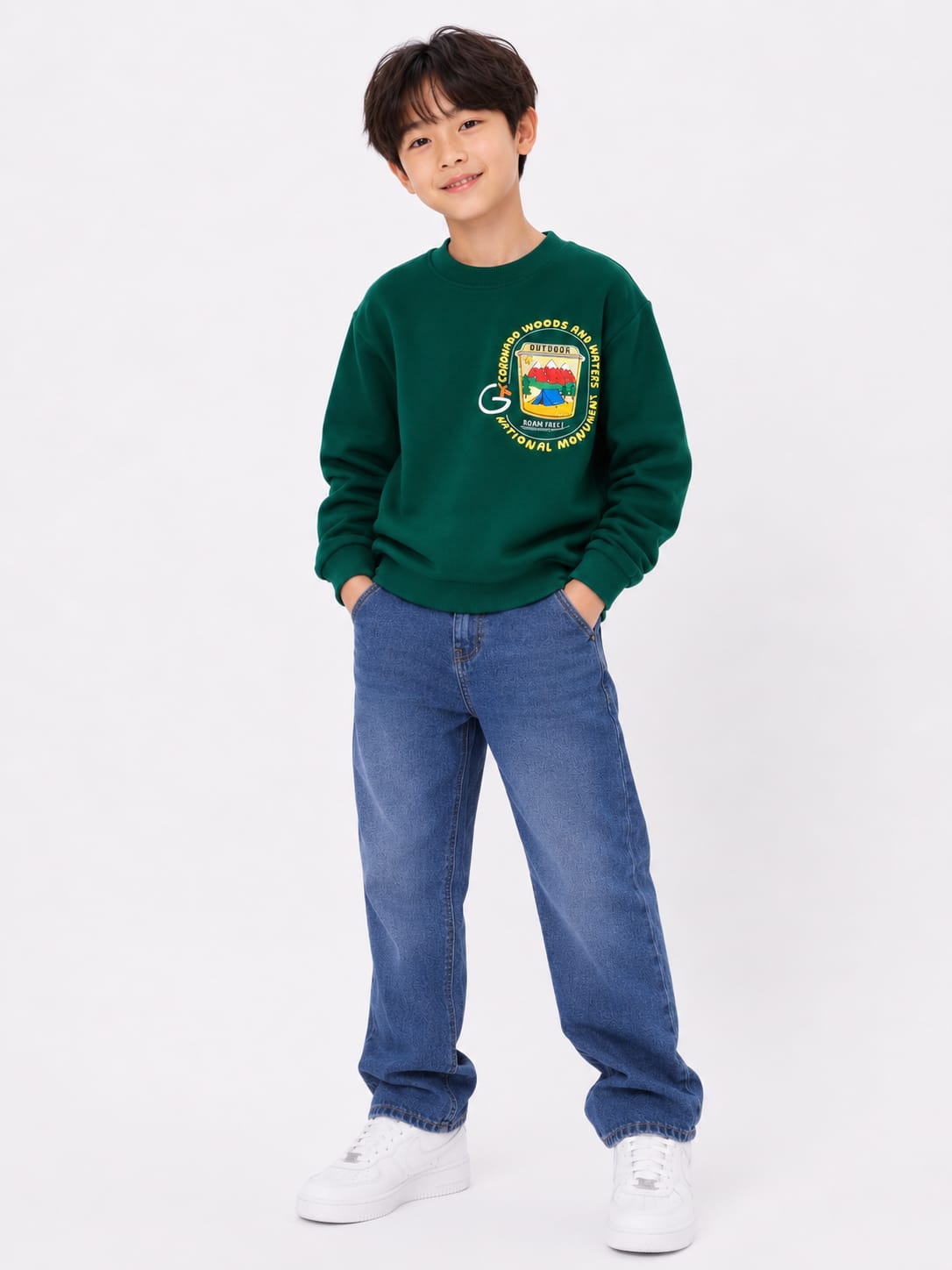 Boys' Forest Green Outdoor Graphic Sweatshirt.