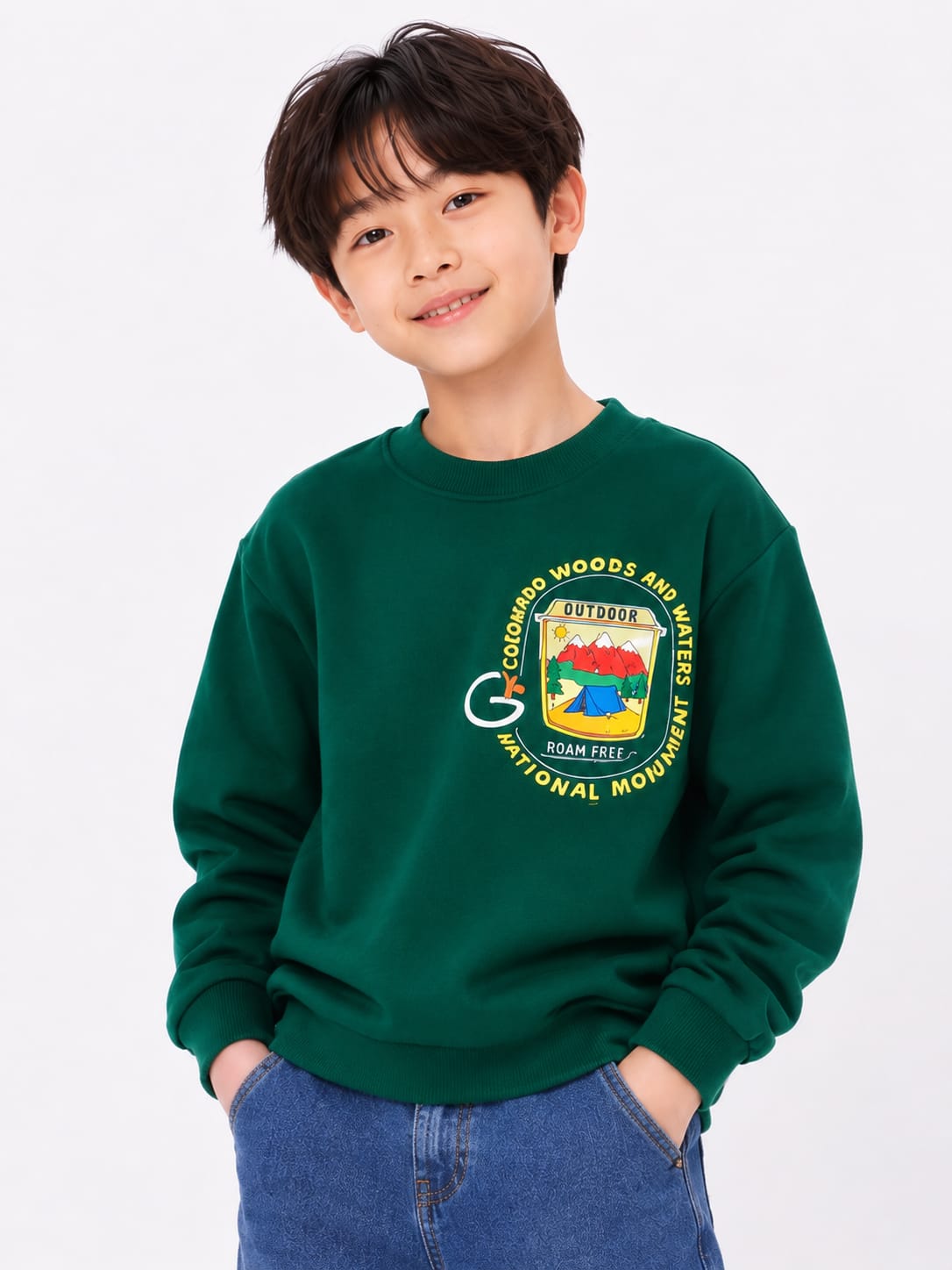 Boys' Forest Green Outdoor Graphic Sweatshirt.