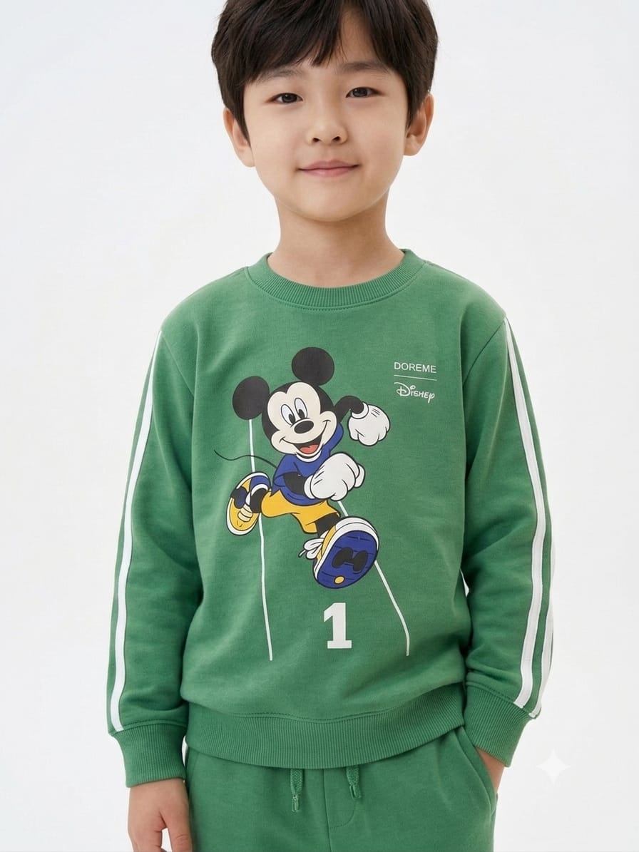 Boys' Green Mickey Mouse Printed Tracksuit Set.