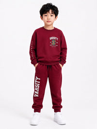 Boys' Maroon Varsity Printed Sweatshirt & Jogger Set.