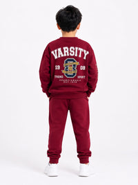 Boys' Maroon Varsity Printed Sweatshirt & Jogger Set.
