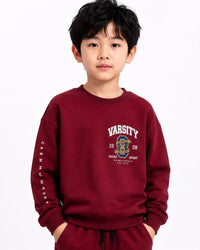 Boys' Maroon Varsity Printed Sweatshirt & Jogger Set.