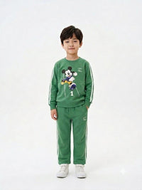 Boys' Green Mickey Mouse Printed Tracksuit Set.