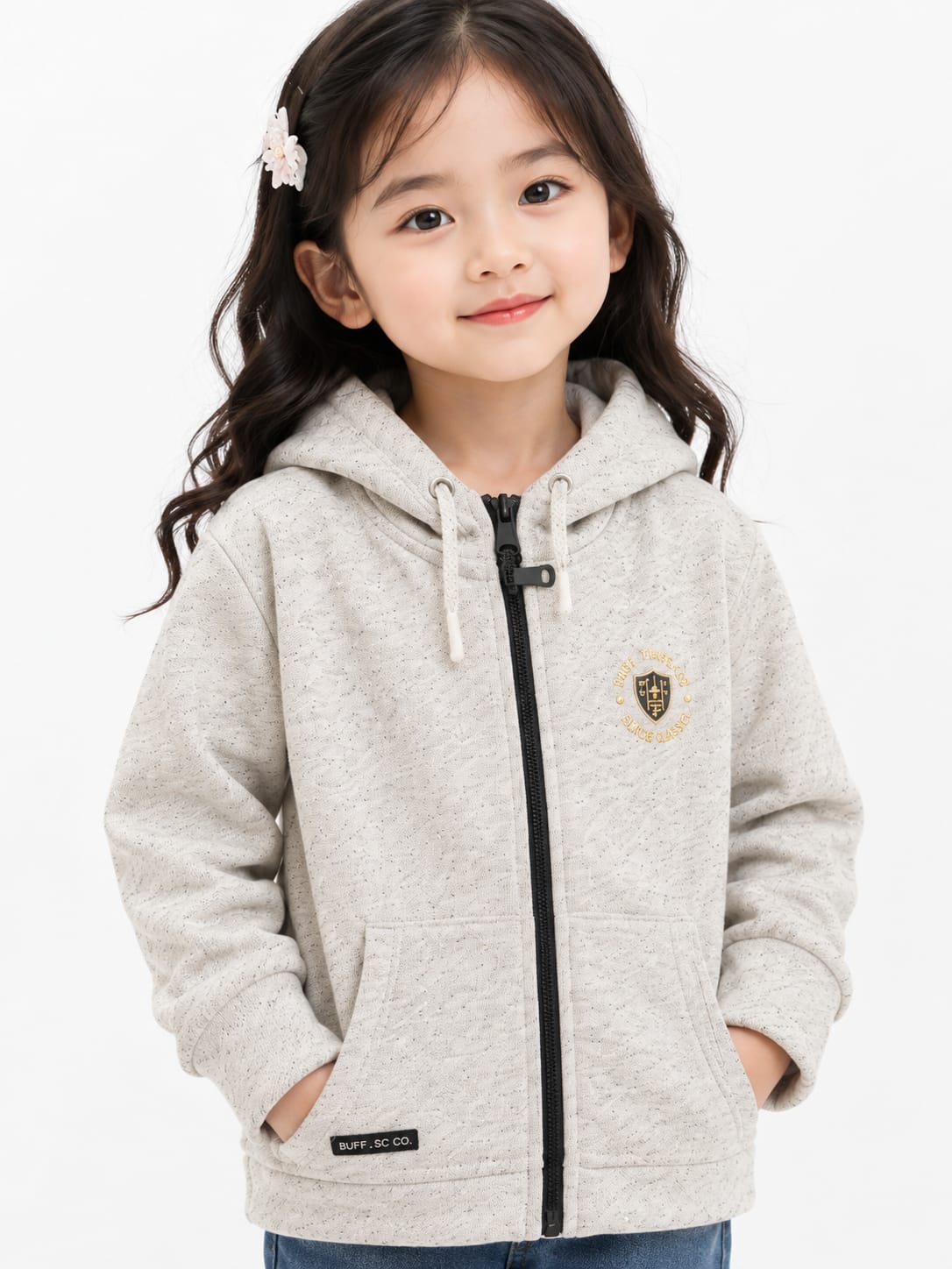 Girls' Melange Fleece Full-Zip Hooded Jacket.