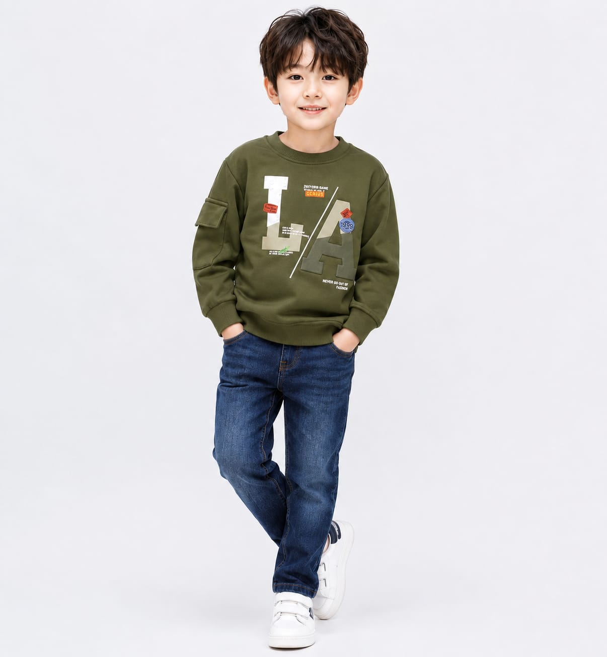 Boys' Olive Green "LA" Graphic Utility Sweatshirt.